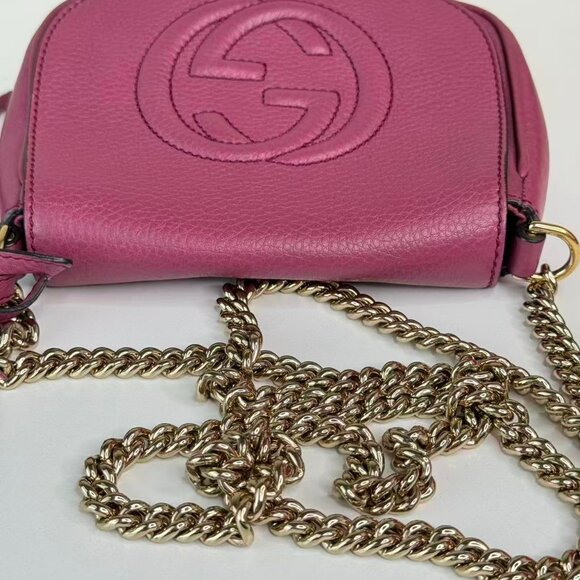 Gucci GG Logo Pink Soho Chain Shoulder Bag Crossbody with Tassel Detailing - Picture 7 of 10